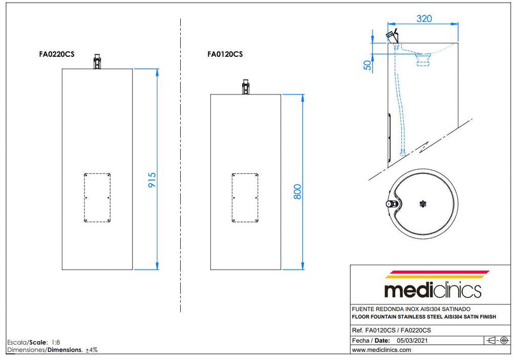 MEDICLINICS FA0220CS Surtidor Agua Tipo Isla 915 mm