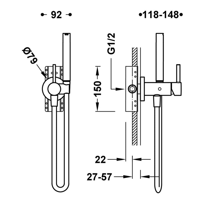TRES 134122BM STUDY Grifo Monomando Empotrado con Ducha para Inodoro Color Blanco Mate
