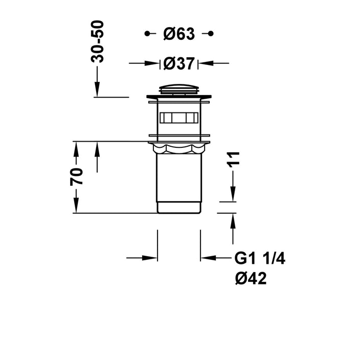 TRES 13454110 Click Clack Sink Valve with Overflow Plug Ø 37 mm Chrome