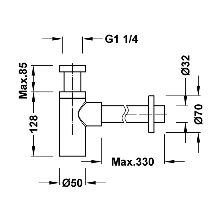 TRES 13463410NM COMPLEMENTOS DE GRIFERÍA Sifón Telescópico para Lavabo Color Negro Mate