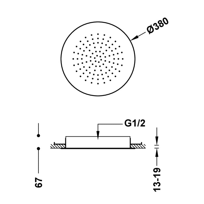 TRES 134940OR COMPLEMENTOS DE DUCHA Rociador De Ducha Empotrado A Techo Color Oro 24K