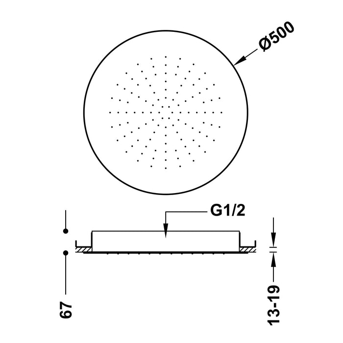 TRES 134950NM COMPLEMENTOS DE DUCHA Rociador De Ducha Empotrado A Techo Color Negro Mate