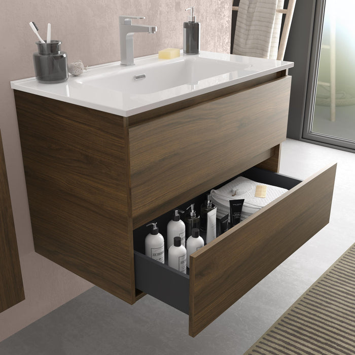 SALGAR BEQUIA Mueble de Baño con Lavabo Color Nogal Maya