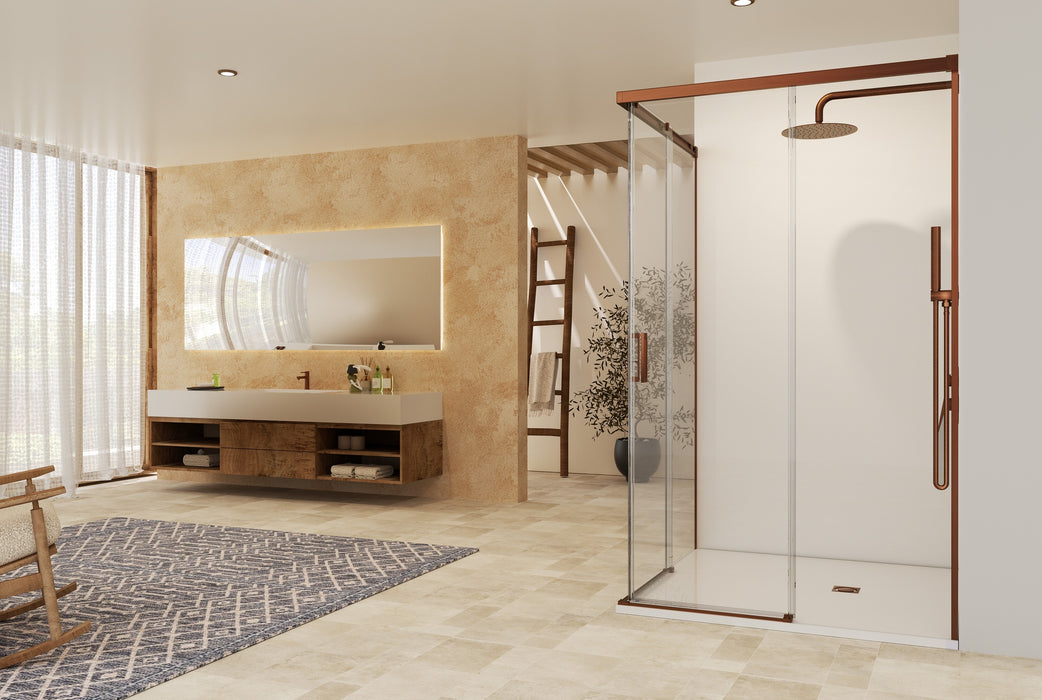 SB_X STYLO Mampara Ducha Cuadrada Oro Rosa Cepillado Transparente