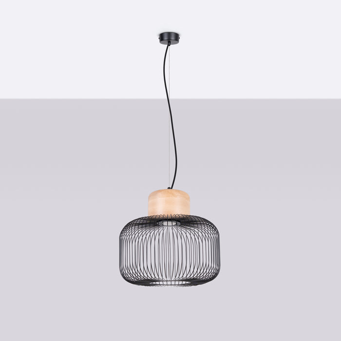 SOLLUX SL.1847 Lámpara colgante GABBIA 35 negro/madera natural