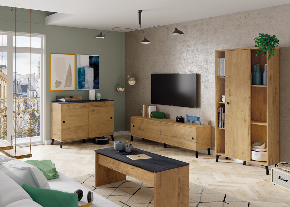 MUEBLES PITARCH Mesa Elevable Roble Gold/Imitación mármol