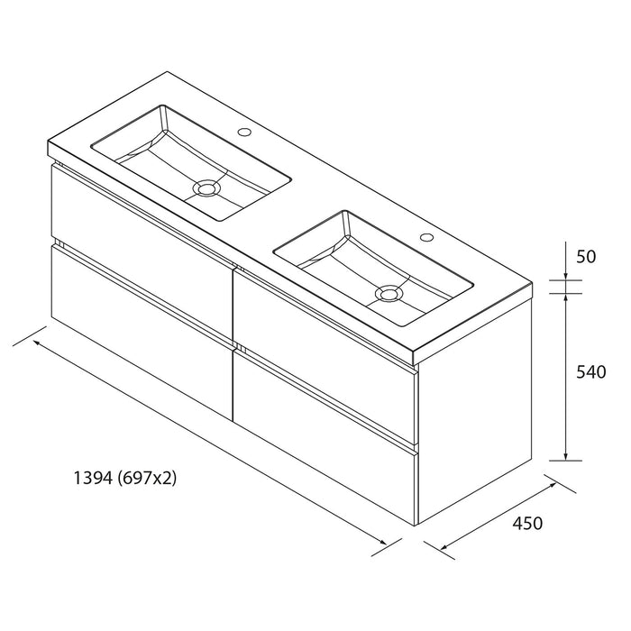 SALGAR 110414 BEQUIA Mueble de Baño con Lavabo 140 cm Color Azul Mate