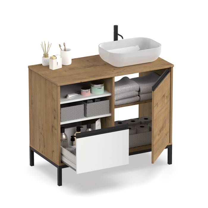 PITARCH FURNITURE Támesis Sink Cabinet Gold Oak/White/black handles and legs