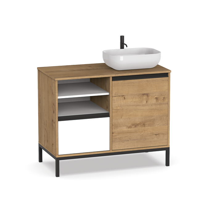 PITARCH FURNITURE Támesis Sink Cabinet Gold Oak/White/black handles and legs