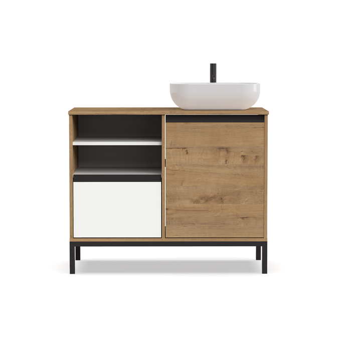 PITARCH FURNITURE Támesis Sink Cabinet Gold Oak/White/black handles and legs
