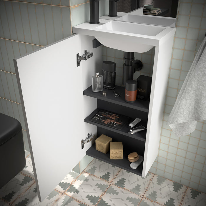 SALGAR 99146 MARVILLE Complete Set Mini Bathroom Cabinet with Sink 1 Door Glossy White Color