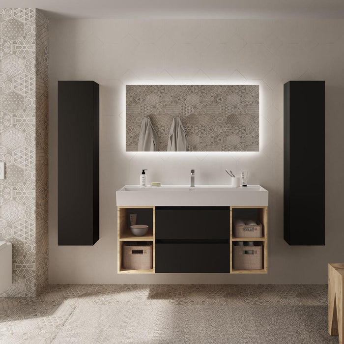 SALGAR 102232 BEQUIA Mueble de Baño con Lavabo 120 2 Cajones y 4 Huecos Negro Roble África