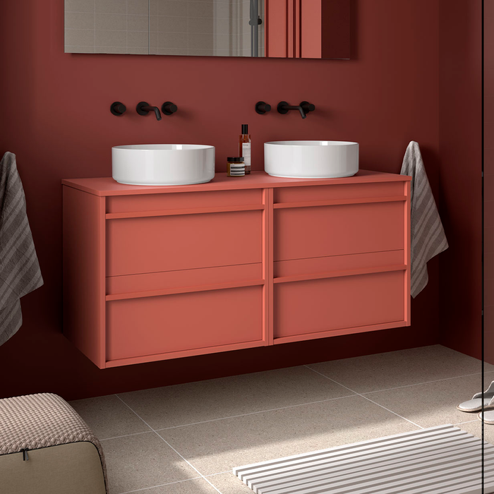 SALGAR 104984 ATTILA Mueble de Baño con Tapa Encimera 4 Cajones 140 cm Color Rojo Mate