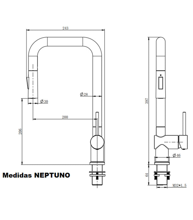 ARCOBAÑ 62EXNE NEPTUNO Monomando Fregadero Extraible