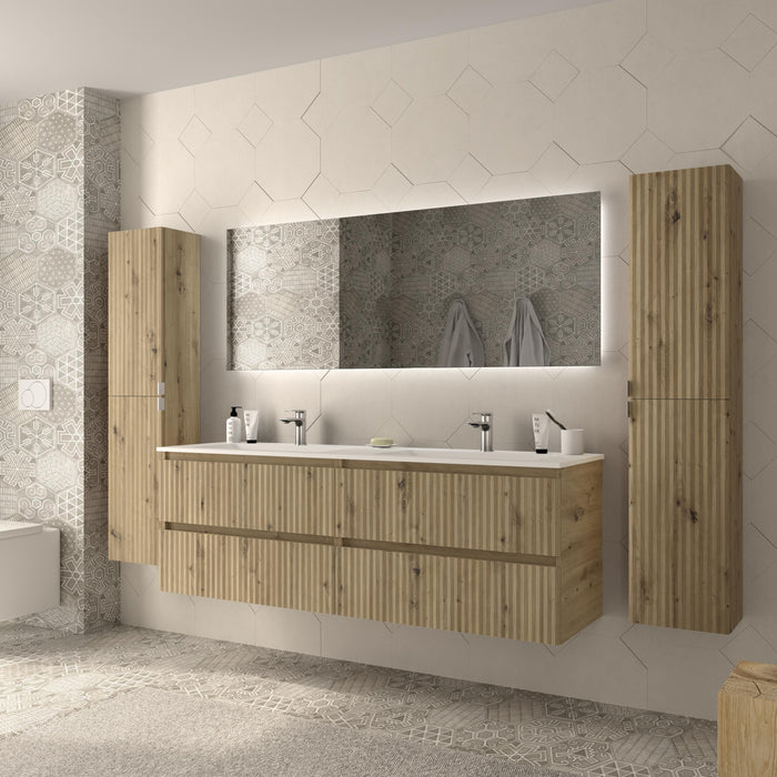 SALGAR 121754 KIRA Mueble de Baño 2 pozas Solid Surface 160cm Roble