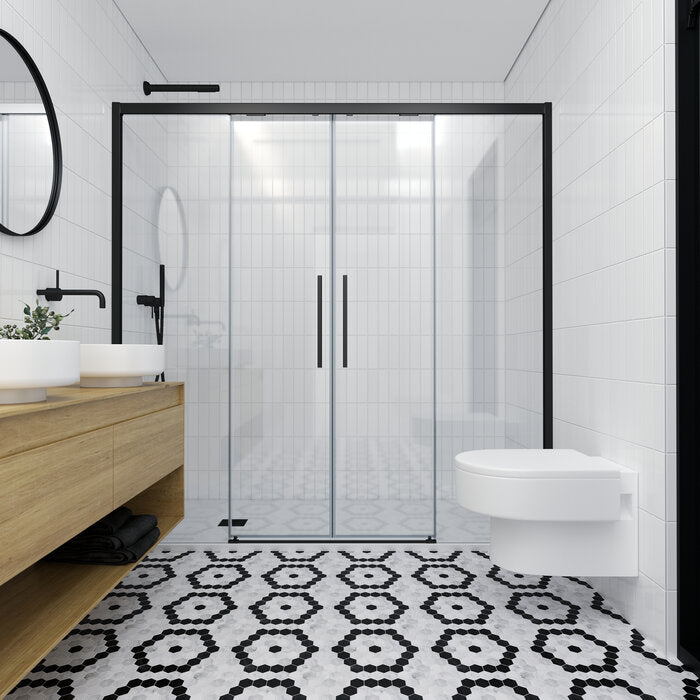 PROFILTEK SA-825 SALMA PLUS 2 sliding leaves + 2 fixed leaves. 8 MM Black Transparent