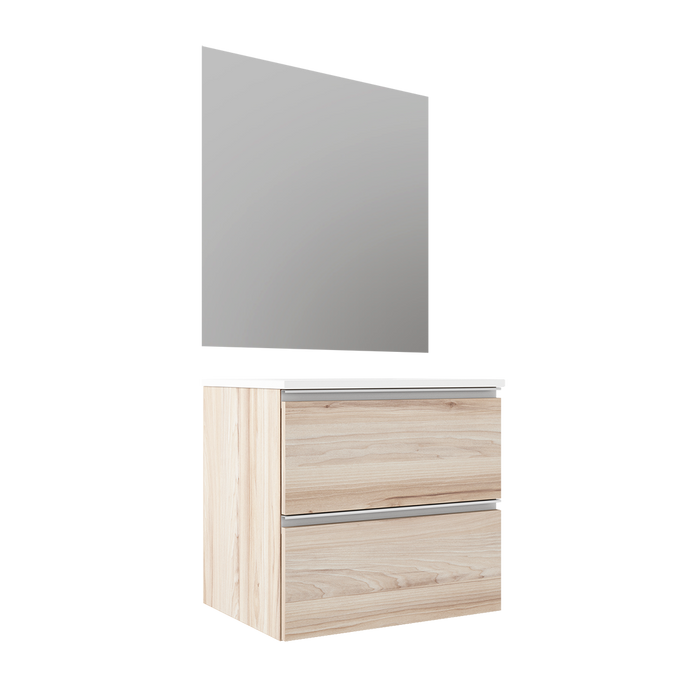 VISOBATH GRANADA Complete Set Wall Hung Bathroom Cabinet 2 Drawers Alder Color White Handle