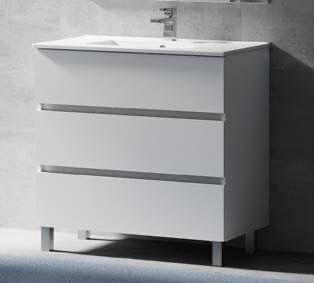 AQUORE SEVILLA Mueble de Baño con Lavabo Suspendido 3 Cajones Color Blanco Brillo