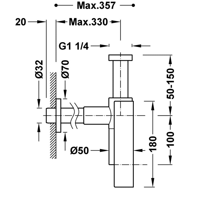 TRES 16110342KMB FAUCET ACCESSORIES Telescopic Round Inspectable Siphon with Skirt for Sink Black Bronze Color