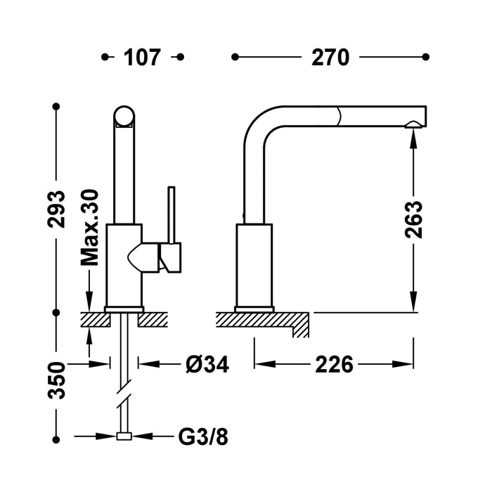 TRES 162437 TOP-TRES Vertical Sink Faucet with Pull-out Showerhead