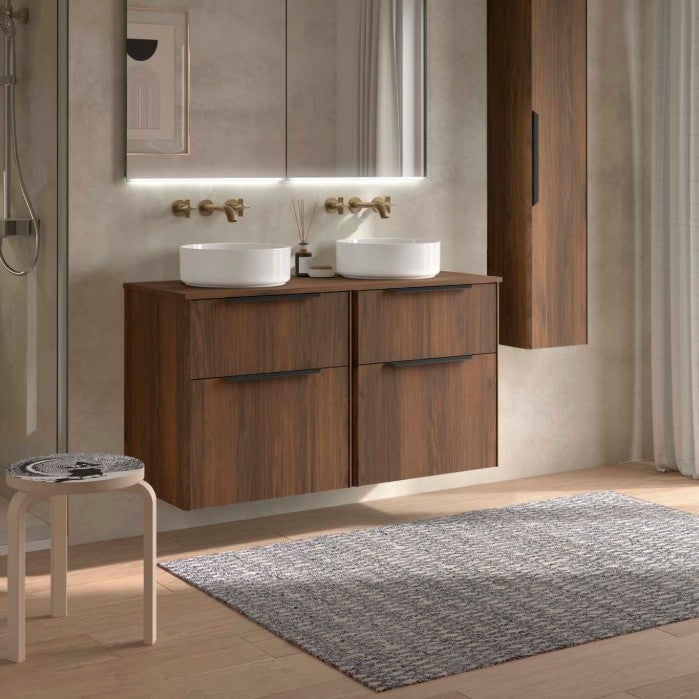 SALGAR 119766 LUVA Mueble de Baño 120 con Tapa Encimera Color Nogal Maya Tirador Negro