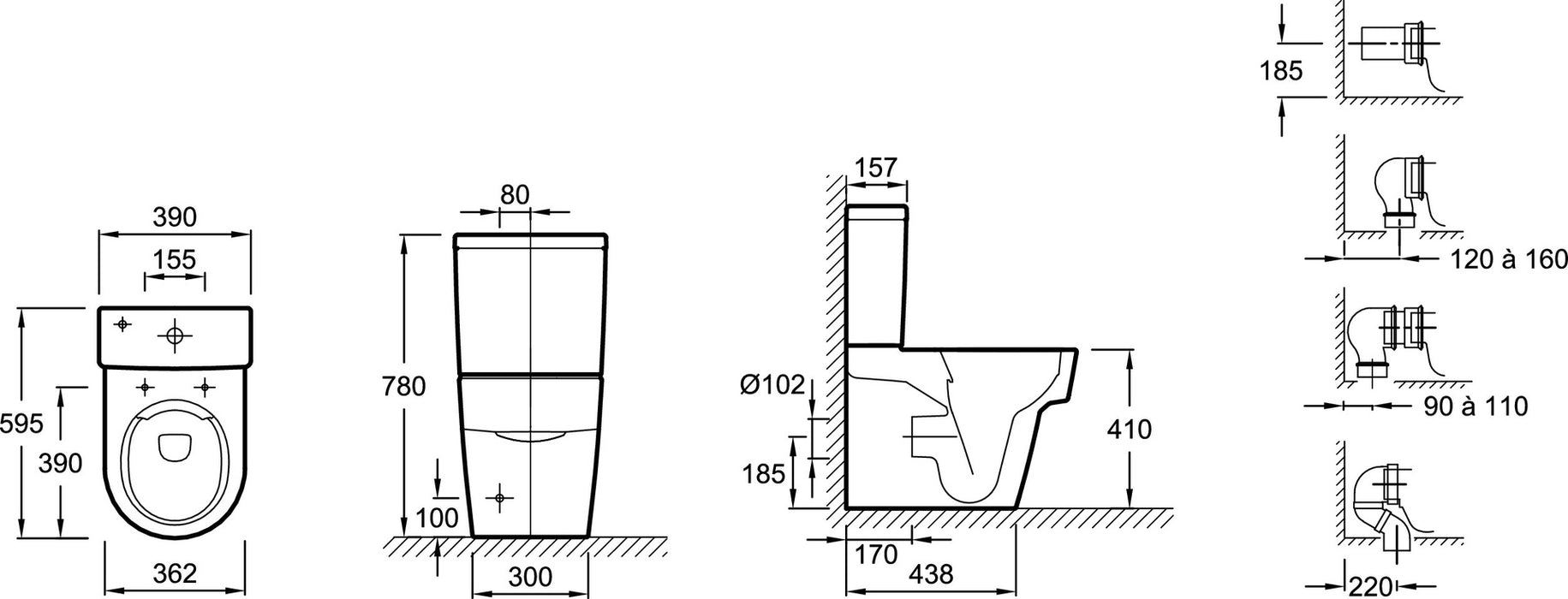 JACOB DELAFON CUJT104-00 ODÉON RIVE GAUCHE Inodoro completo de salida dual Sin Brida  carenado a pared