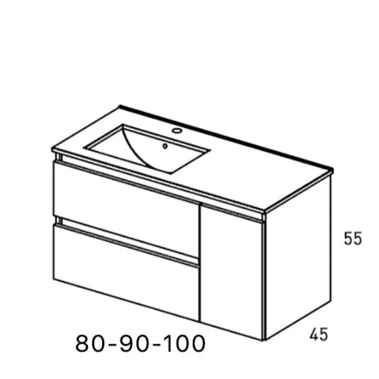 VISOBATH BOX Bathroom Cabinet with Left Sink 2 Drawers 1 Door Wall Hung Valenti