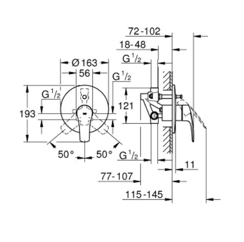 GROHE 33 305 003 EUROSMART Grifo Monomando Empotrado Baño Ducha Cromo Sin Equipo
