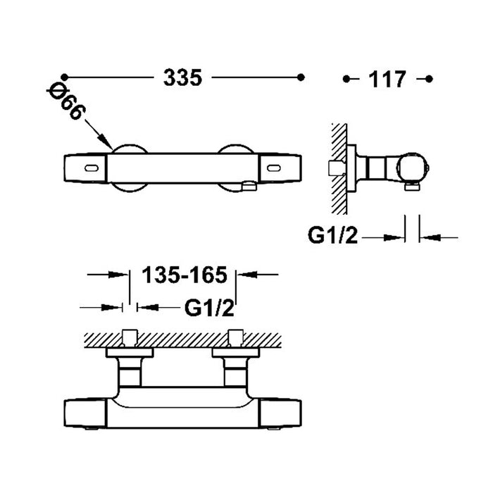 TRES 19016404OM OVER-WALL Grifo Termostático Mural Over-Wall Ducha Color Oro Mate 24K