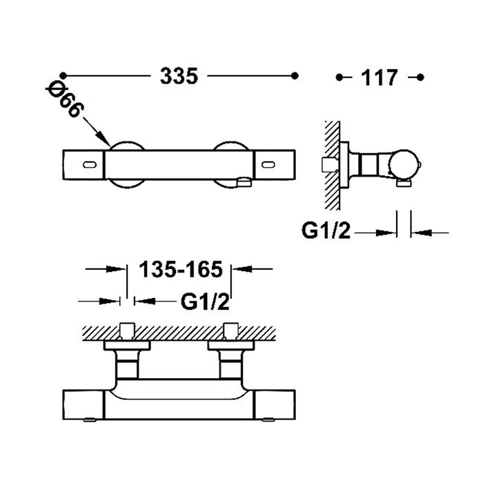 TRES 19016429NM OVER-WALL Grifo Termostático Mural Over-Wall Ducha Color Negro Mate