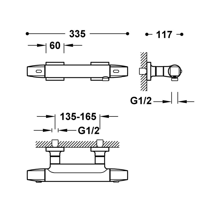 TRES 19016459 OVER-WALL Grifo Termostático Mural Over-Wall para Ducha Color Cromo