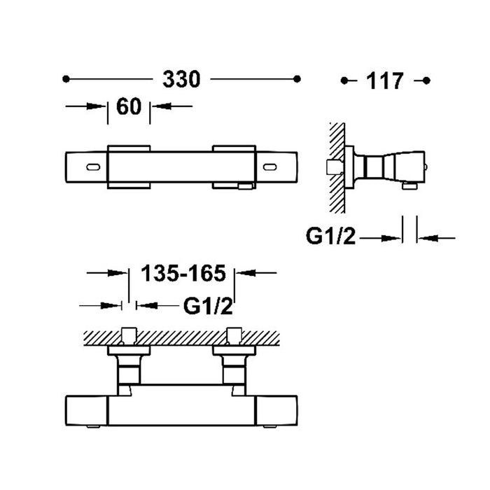 TRES 19016469NM OVER-WALL Grifo Termostático Mural Over-Wall Ducha Color Negro Mate
