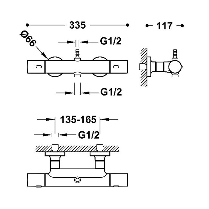 TRES 19016902OM OVER-WALL Over-Wall Thermostatic Wall Mixer 2-Way Over-Wall with Connection for Shower Bar Matte Gold Color 24K