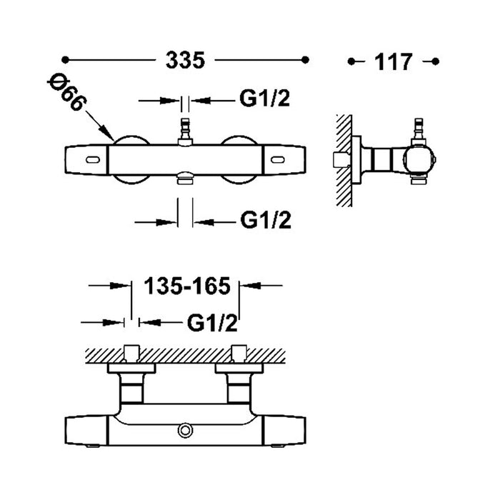 TRES 19016904NM OVER-WALL Grifo Termostático Mural de 2 Vías Over-Wall con Conexión para Barra de Ducha Color Negro Mate