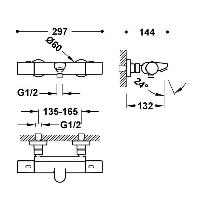 TRES 19017419 OVER-WALL Grifo Termostático Mural Over-Wall para Bañera y Ducha Color Cromo