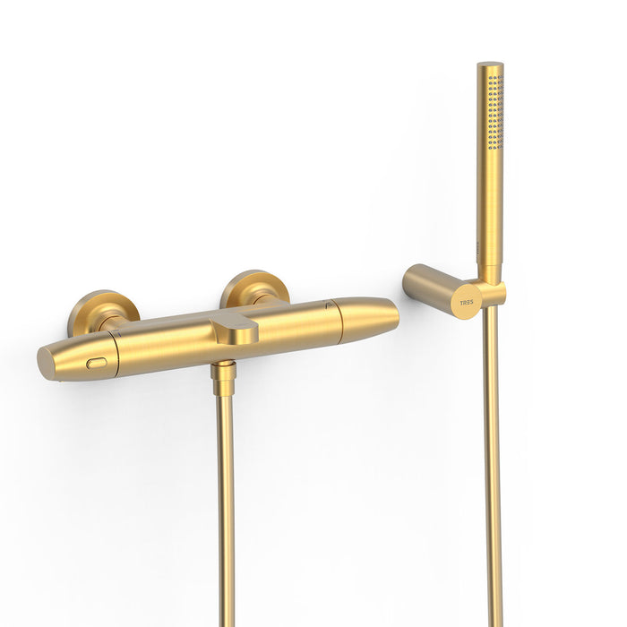 TRES 19017439OM OVER-WALL Wall-Mounted Thermostatic Faucet Over-Wall Bathtub and Shower 24K Matte Gold Color