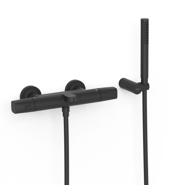 TRES 19017449NM OVER-WALL Wall-Mounted Thermostatic Faucet Over-Wall Bathtub and Shower Matte Black