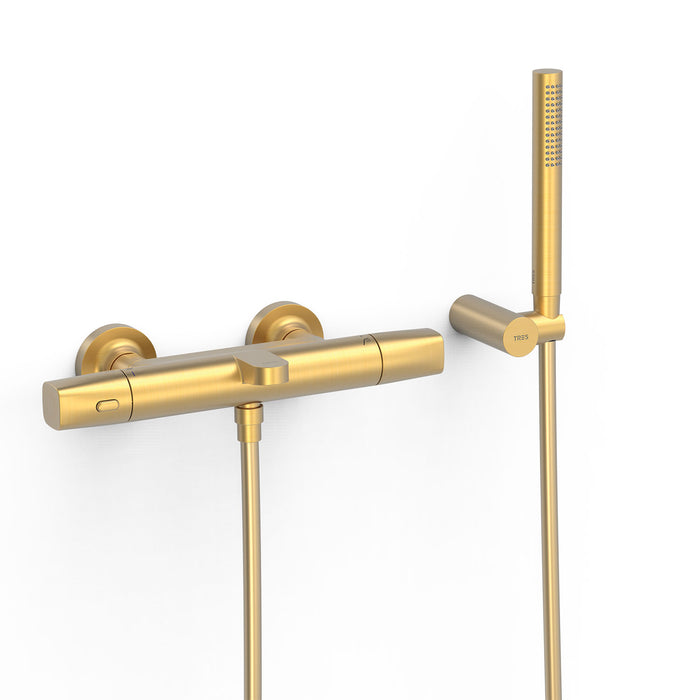 TRES 19017449OM OVER-WALL Wall-Mounted Thermostatic Faucet Over-Wall Bathtub and Shower 24K Matte Gold Color