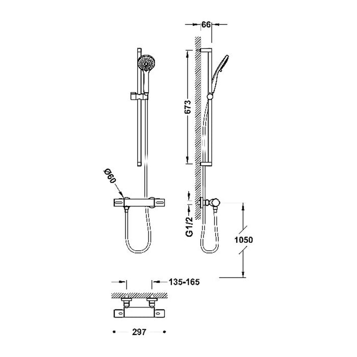 TRES 19019601 OVER-WALL Thermostatic Wall-Mounted Faucet Kit Over-Wall Shower Chrome Color