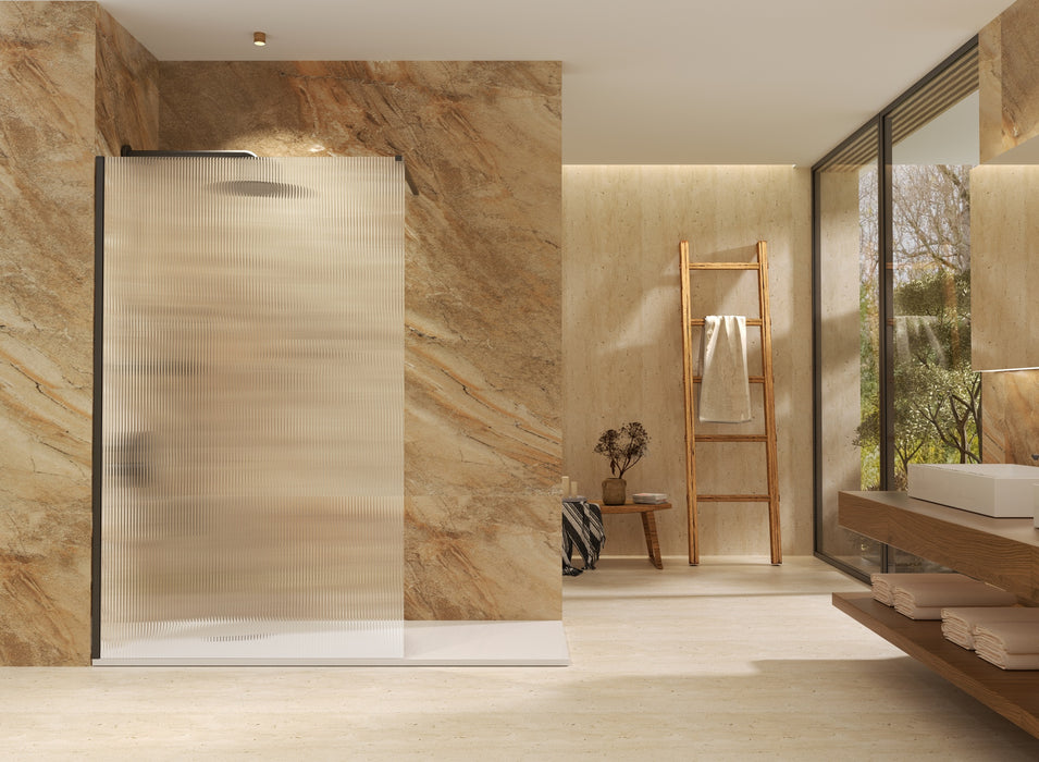 SB_X SCREEN WAVES Mampara Fijo Ducha 8 MM Black Gun Metal Vidrio Acanalado