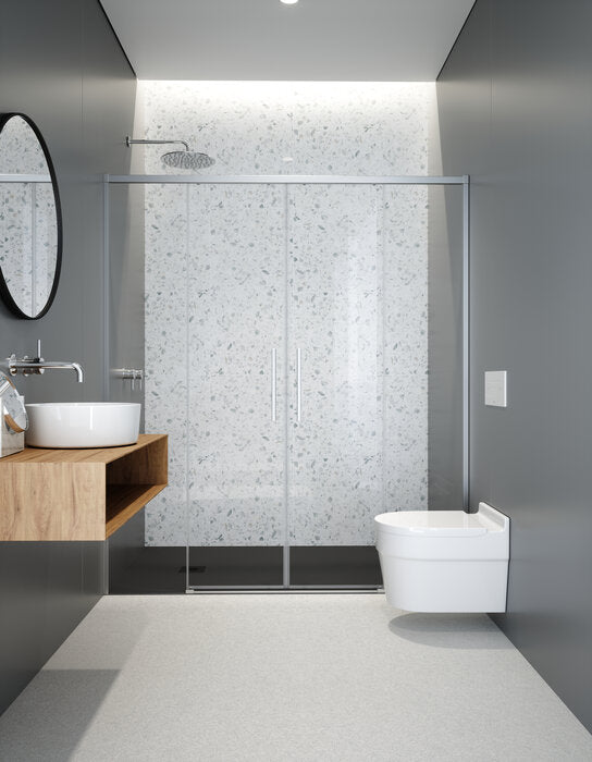 PROFILTEK SA-325 SALMA 2 hojas correderas+2 hojas fijas 6 MM Plata Alto Brillo Transparente