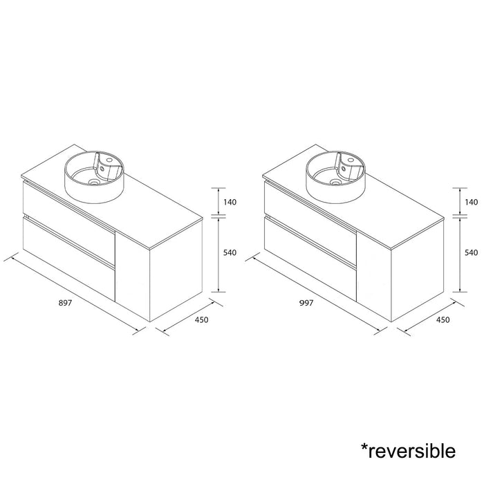 SALGAR BEQUIA Bathroom Furniture with Sink and Countertop 2 Drawers 1 Reversible Door Roble África