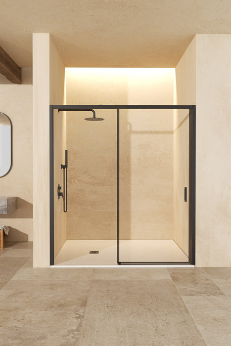 SB_X EASY Mampara Frontal Ducha 1F+1C Negro Mate Transparente