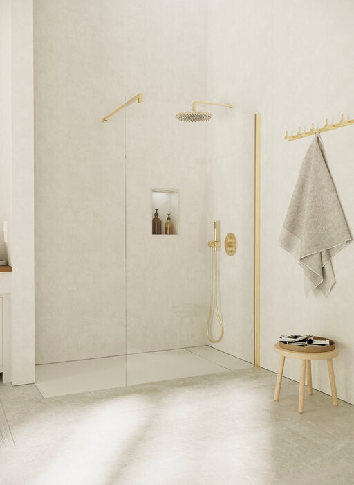 PROFILTEK FADO Mampara Fijo Perfil Oro Mate Vidrio 8 mm Transparente