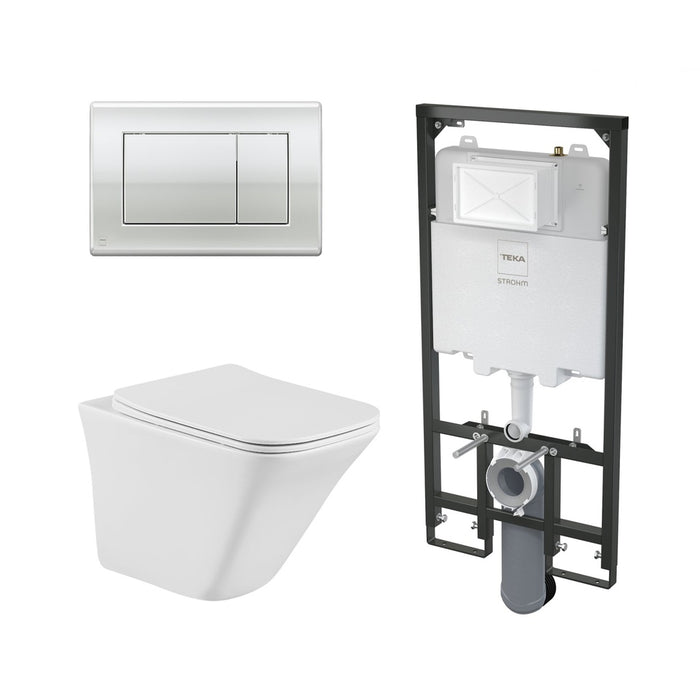 STROHM TEKA PACK DESSIN Inodoro Suspendido Rimless Pulsador Cromo