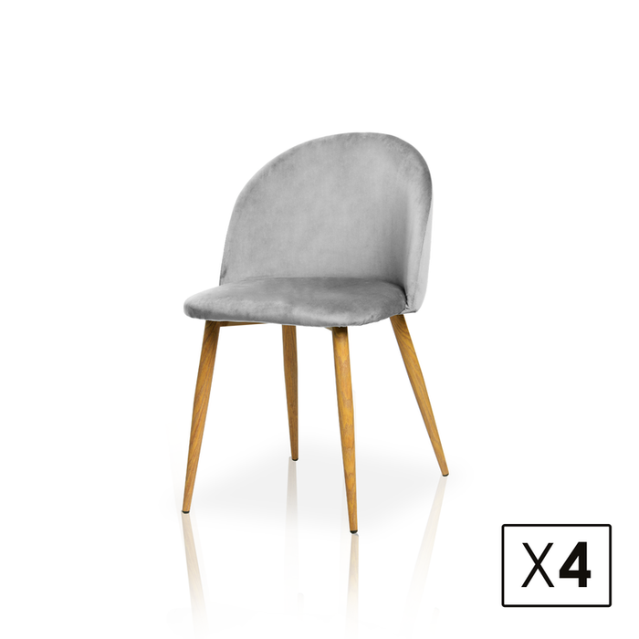 FURNITURE STYLE FS7003PIEDVEL MERCEDES Pack 4 Dining Chairs Velvet Stone Gray Color
