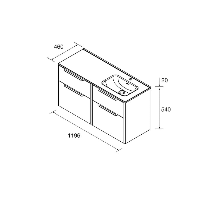 SALGAR 119773 LUVA Mueble+Lavabo 120 Con Encimera Izquierda Blanco Satinado Tirador Negro