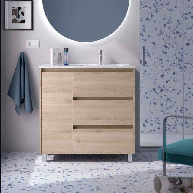 SALGAR NOJA 910 Mueble de Baño con Lavabo 3 Cajones 1 Puerta Izquierda Color Natural