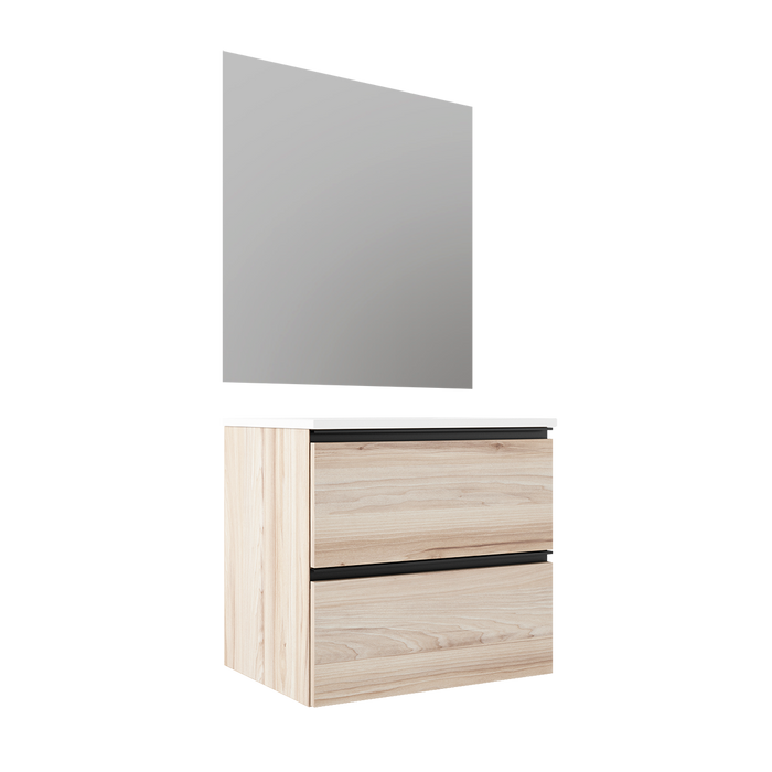 VISOBATH GRANADA Complete Set Wall Hung Bathroom Cabinet 2 Drawers Alder Color Black Handle