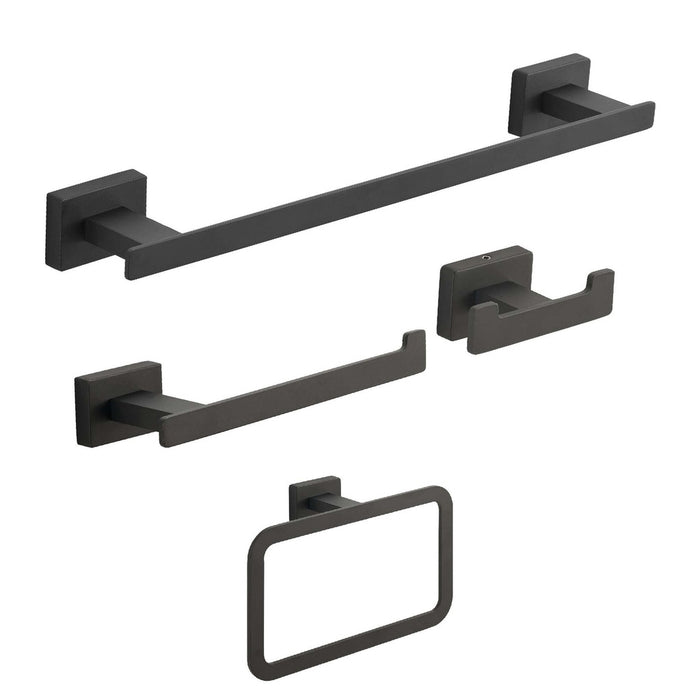 GEDY 44991400002 Set 4 Pieces (35 cm Towel Rack, Toilet Paper Holder, Hook, Ring) Matte Black